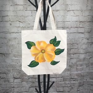 Tote Bag Purse Hand Painted with Yellow Rose NWT